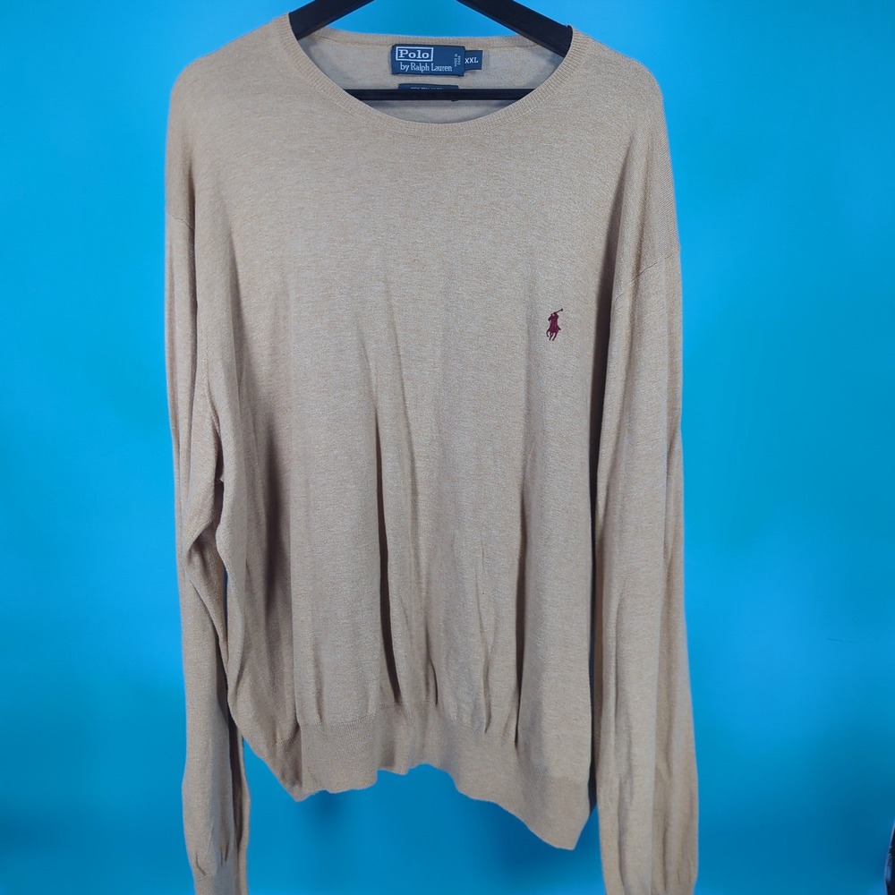Polo Ralph Lauren Mens XXL Tan Pima Cotton Crewneck Sweater Pony Logo Heather